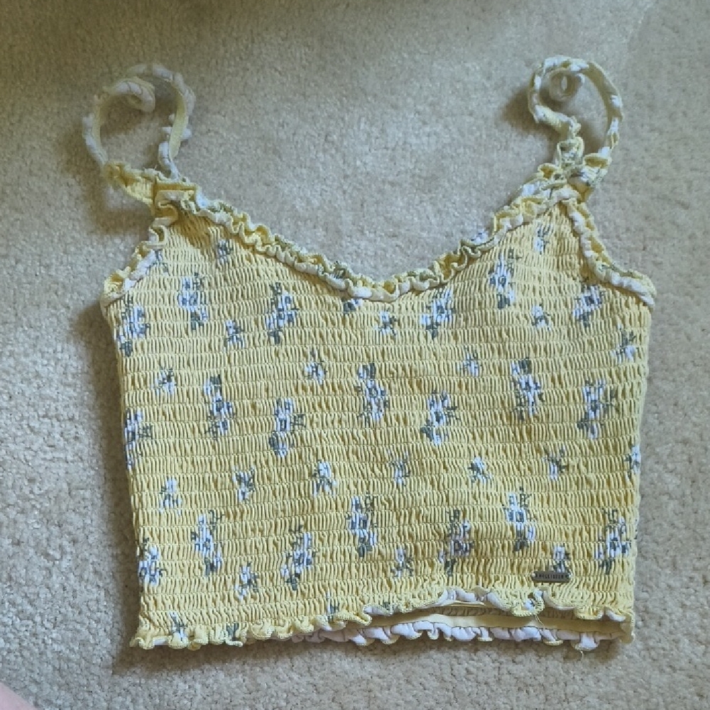 Hollister Yellow Floral Smocked Top